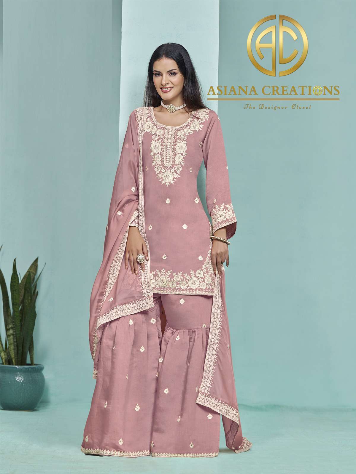 Chanderi Embroidered Girls Sharara Sets DS9501